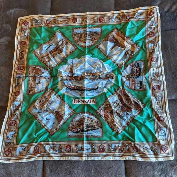 Vintage Venezia Scarf Silk Venice Italy Travel Scarf 26" X 26" - Picture 3 of 5